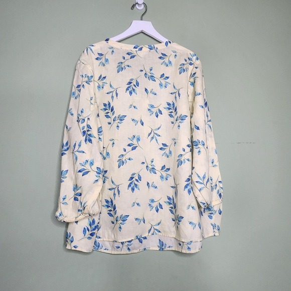 J.Jill Love Line Yellow Blue Floral Tunic Top Linen Vacation Resort Coastal XLP - Picture 3 of 8